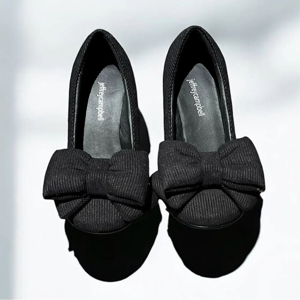 🌻NEW Jeffrey Campbell Black Bow-up Cord Pumps Heels Women's Size 5.5